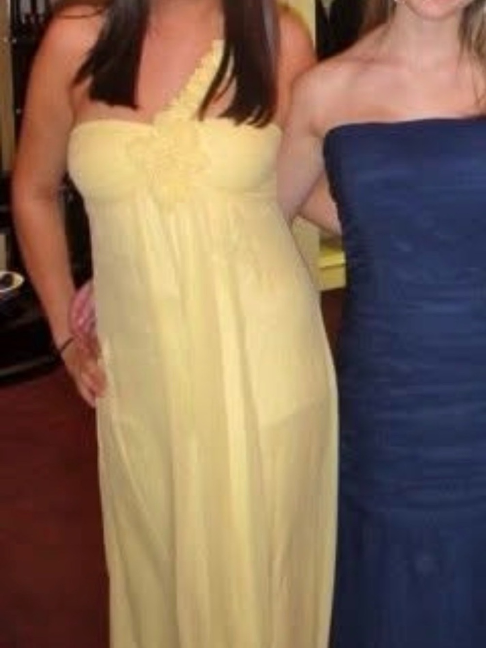 BCBGMaxAzria Butter Yellow One-Shoulder Maxi Dress with Floral Detail